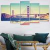 5 Piece Canvas Wall Art Vintage Golden Gate Bridge At Sunset Picture Painting Artwork USA City Poster Prints for Home Bedroom