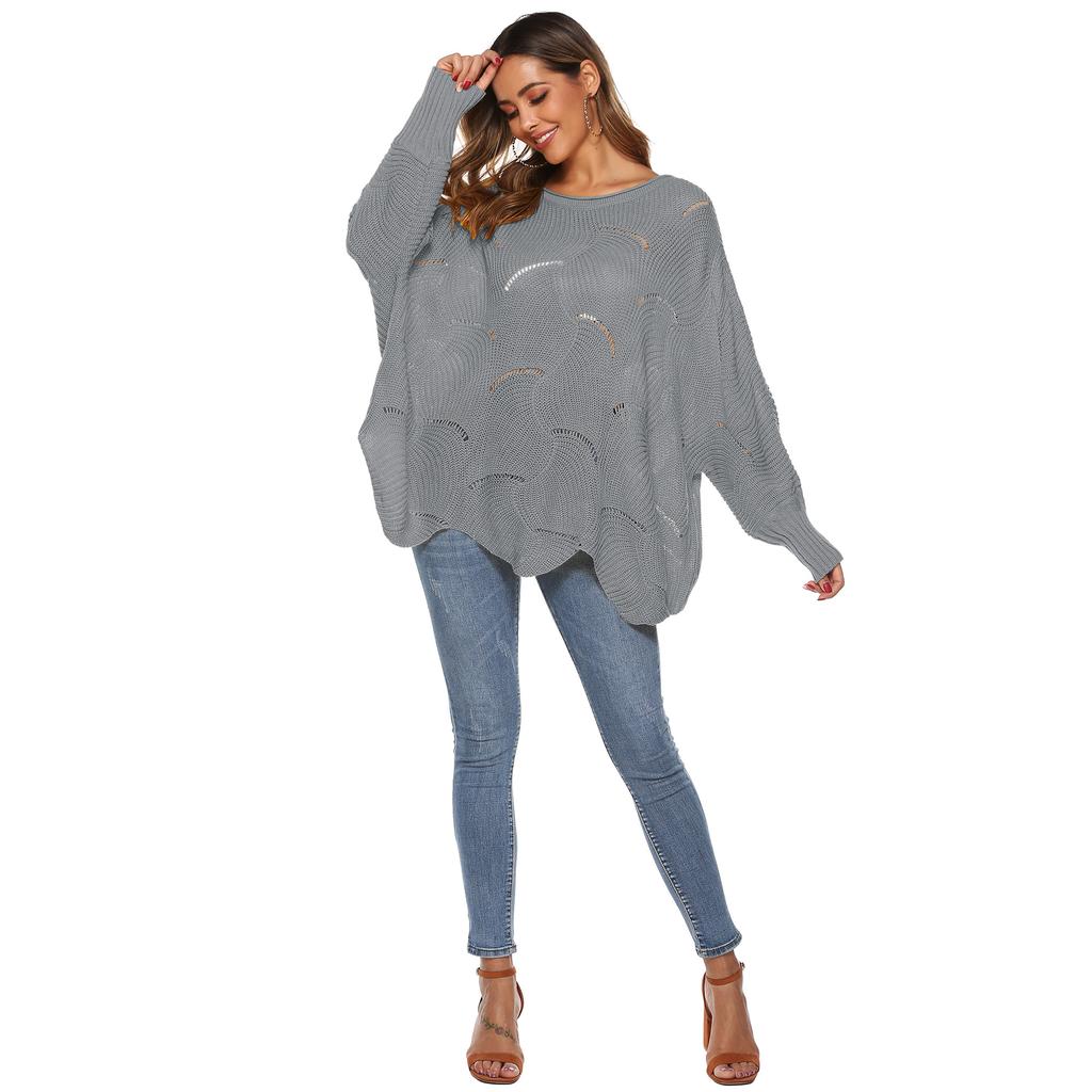 Осенне-зимний женский асимметричный свободный свитер с рукавами-фонариками «летучая мышь»