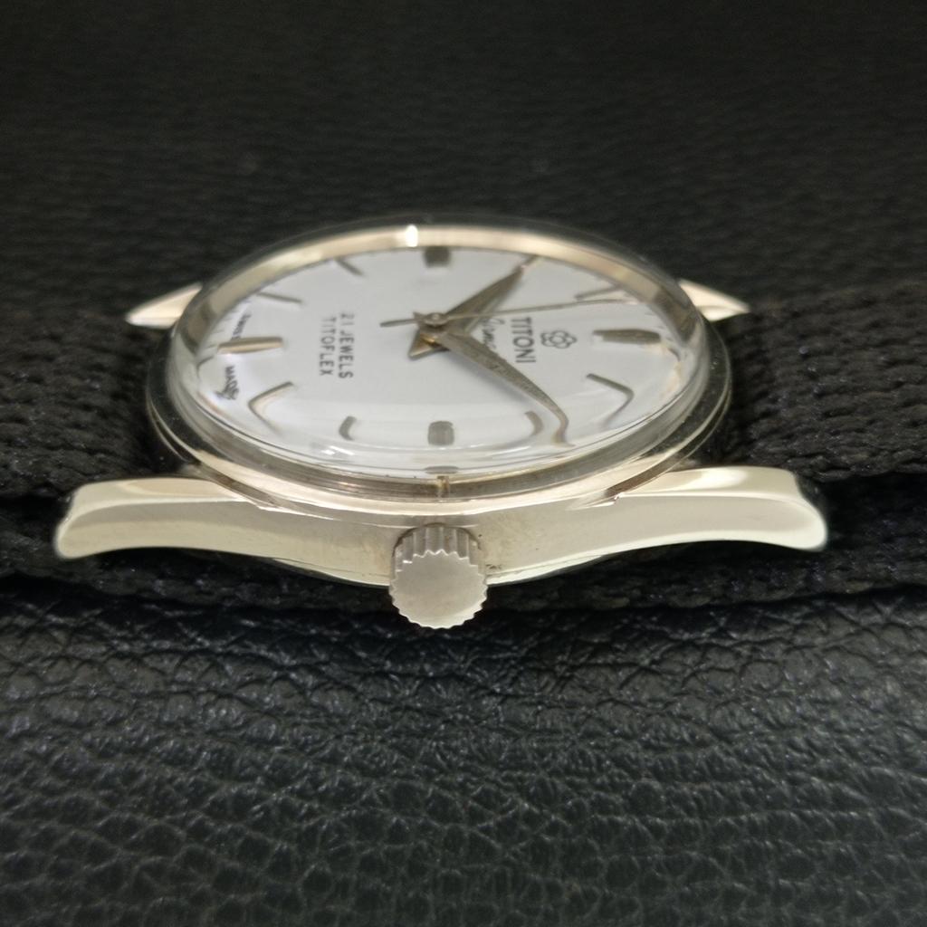 ШВЕЙЦАРСКИЕ ВИНТАЖНЫЕ МУЖСКИЕ ЧАСЫ TITONI AIRMASTER TITOFLEX С РУЧНЫМ ЗАВОДОМ СЕРЫЕ a705108-1