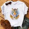 Women Summer T Shirt Trend Tiger Print Retro Fashion Short Sleeve Tees Casual Printed Tops
