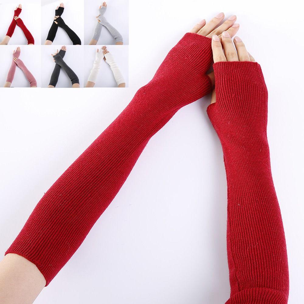 Длинные перчатки без пальцев на запястье, грелки на локтях, варежки, модные вязаные перчатки на открытом воздухе