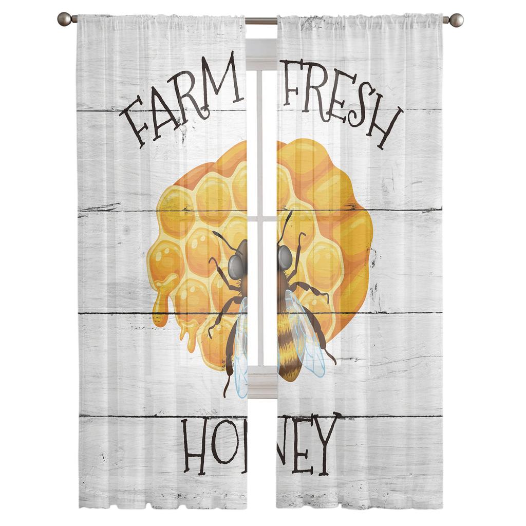 Farm Bee Honey Hive Modern Curtain For Living Room Transparent Tulle Curtains Window Sheer For The Bedroom Accessories Decor