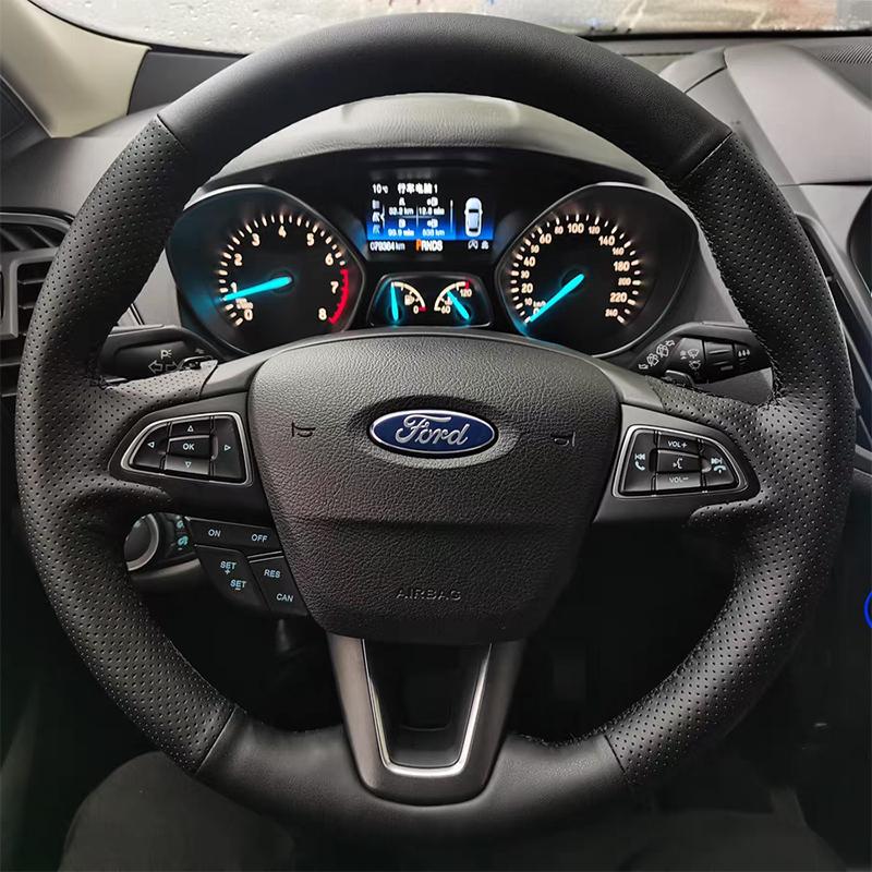 Для Ford Focus 3 Kuga 2016- Escape C-MAX Ecosport 2018- Ручная прошивка Нескользящая Кожаная Накладка на Руль Автомобиля