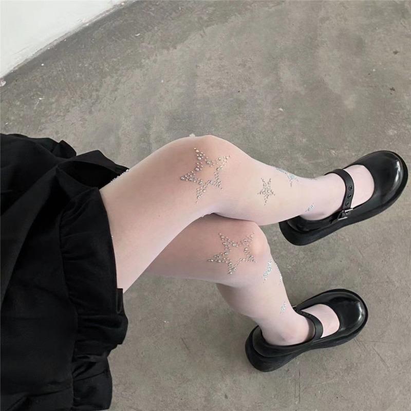 2025 Модная Звезда Стразы Сетчатые Колготки Женские Сексуальные Прозрачные Колготки Чулки Выше Бедра Офисные Леди Прозрачные Леггинсы