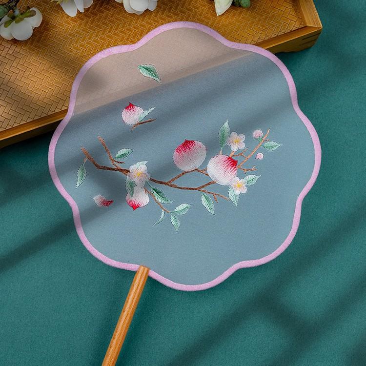Floral Pattern Chinese Style Embroidery Fan with Tassels Pendant Tuan Fan  Photography Prop