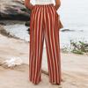 Женские брюки на пуговицах на молнии, длинные брюки с высокой талией, прямые широкие длинные брюки с полосатым принтом