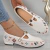 Fashion 2025 Low Heel Single Shoes Women's Fashion Round Toe Shallow Mouth Embroidered One Strap Anti-Slip Wear-Resistant Low Top Shoes