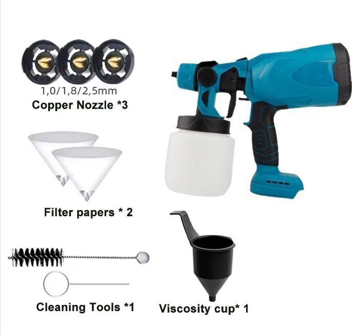 Электрический краскопульт 1000 мл Высокомощный аккумуляторный краскораспылитель HVLP Авто Мебель Стальное покрытие Аэрограф Для аккумулятора Makita 18 В пин