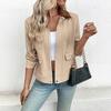 Осень Зима Свободный Повседневный Однотонный Универсальный Кардиган Пальто Женский Простой Модный Жакет на Молнии Женский Топ