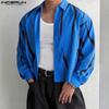 INCERUN Oversized Men Lapel Neck Long Sleeve Striped Casual Loose Shirts