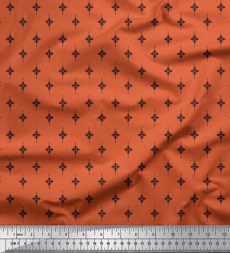 Soimoi Japan Crepe Satin Fabric Dot & Black Small Motif Shirting Decor Fabric Printed Metre 42 Inch