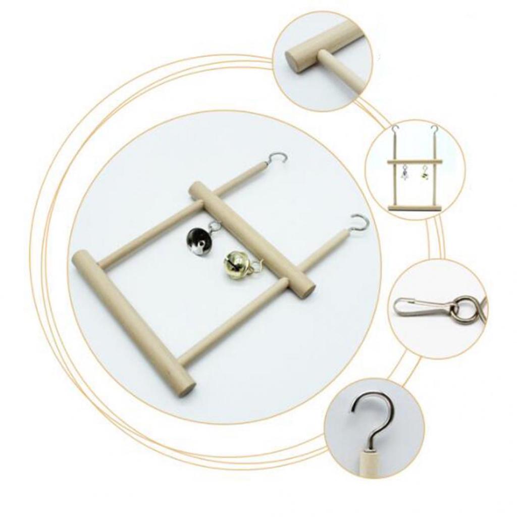 Wood Pet Bird Parrot Parakeet Cockatiel Hanging Bell Stand Cage Swing Chew Toy