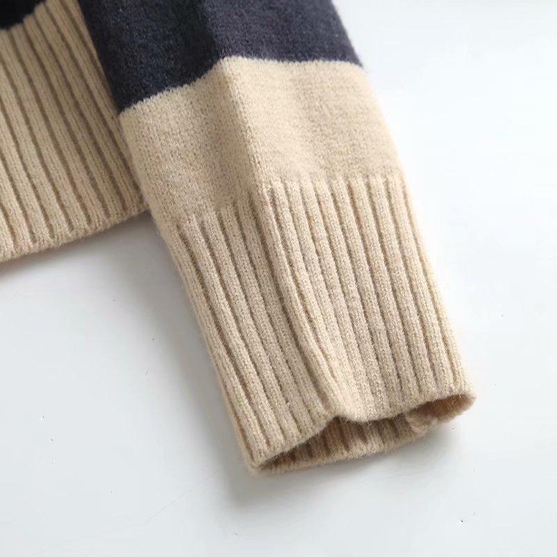 Полосатый свитер с глубоким V-образным вырезом, повседневный трикотаж, женский свободный свитер с длинными рукавами, теплый мягкий свитер, спортивная рубашка-поло, осень