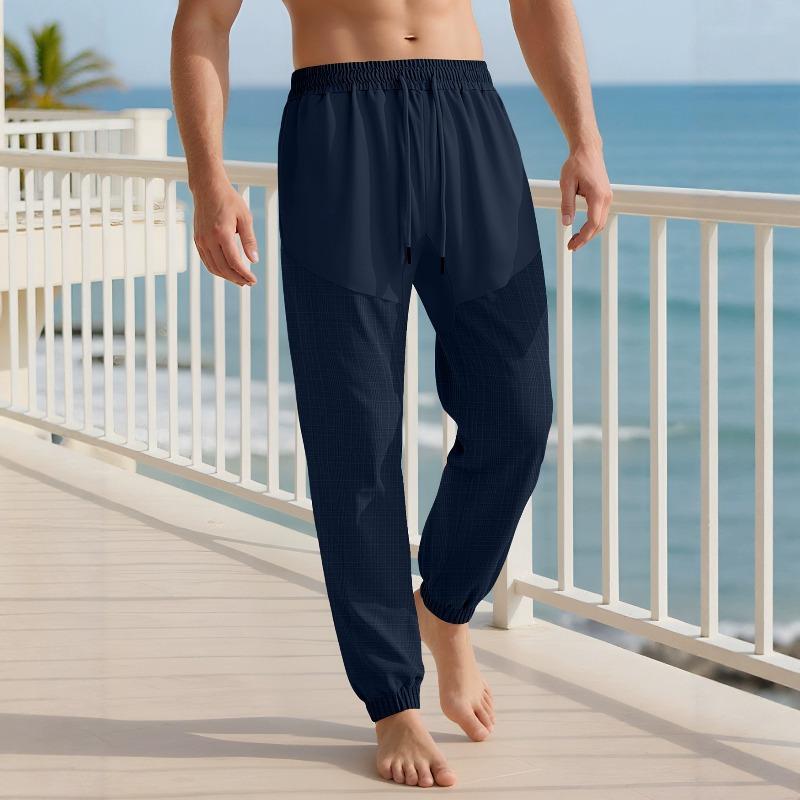 Льняные брюки на кулиске летние свободные домашняя одежда удобные дышащие тонкие спортивные повседневные брюки мужские