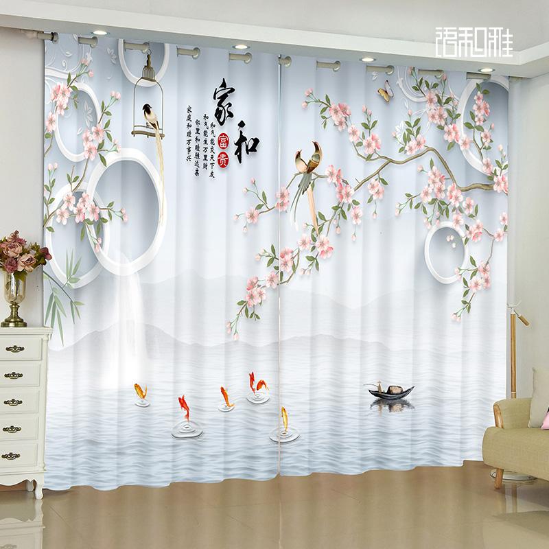 Элегантная роскошная комната в китайском стиле, декоративный рисунок в виде пейзажа, принт, гостиная, кабинет, спальня, ставни, жалюзи, 2 панели