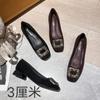 Fashion Spring and Summer Low Heel Commuter Women's Shoes Shallow Mouth Diamond-square Buckle Not Tired Feet Thick Heel Shoes