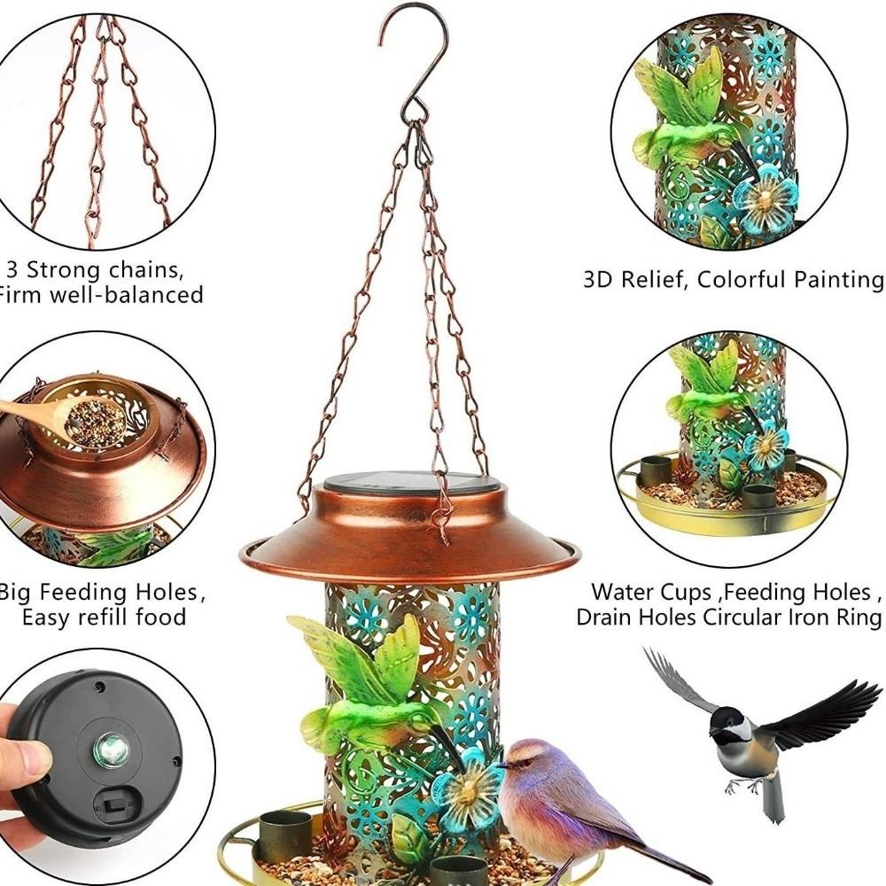 Iron Solar Bird Feeder Waterproof Wild Bird Feeder Funny Bird Water Dispenser Garden Decor