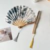 Складной веер из шелка в китайском стиле, веер с цветком, классический ручной веер с чехлом, реквизит для фото, кисточка, складной веер, аксессуары для ханьфу