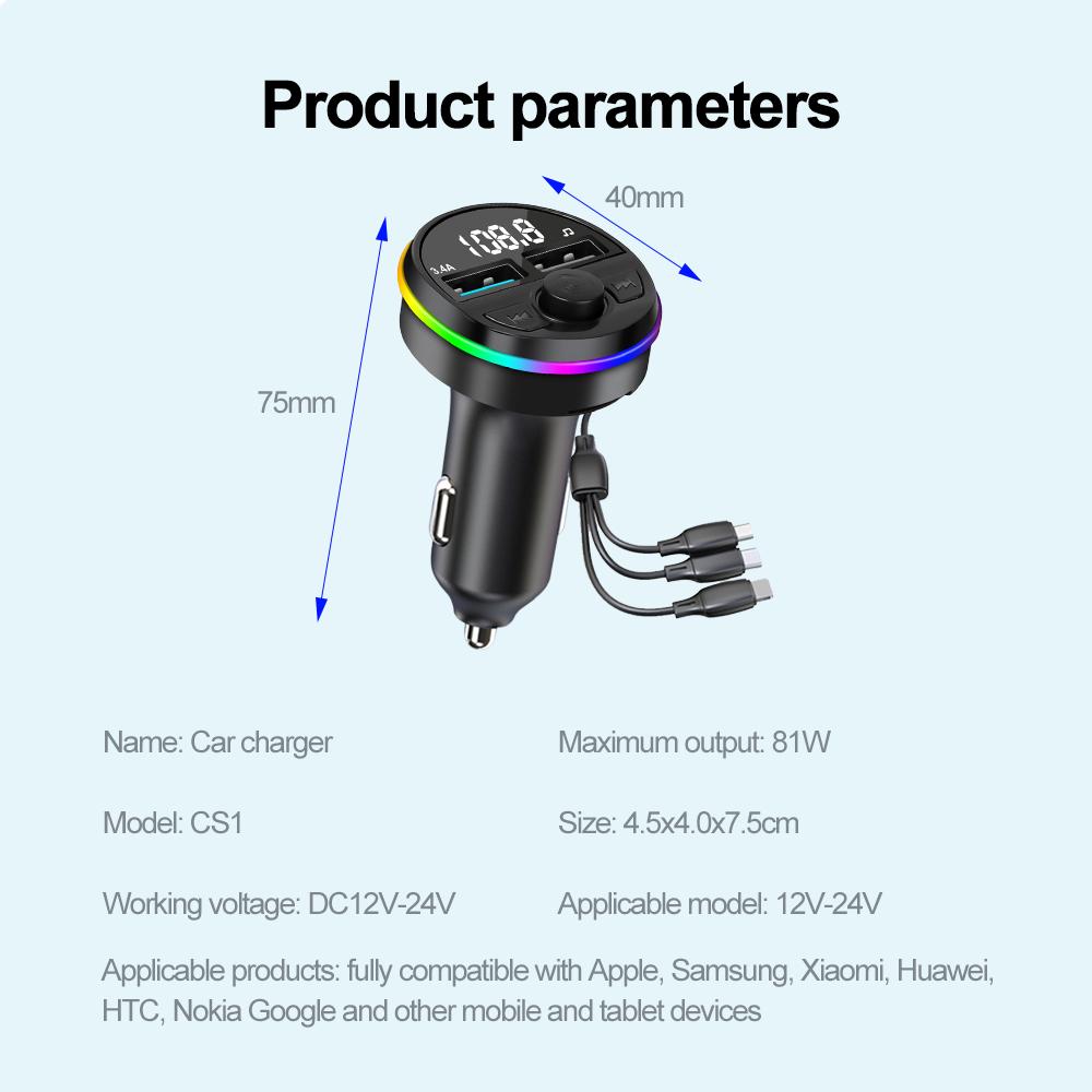 Автомобильное быстрое зарядное устройство с кабелем 3 в 1 Bluetooth 5.0 FM-передатчик автомобильный комплект MP3-модулятор плеер Handsfree аудио приемник для iPhone Huawei Xiaomi