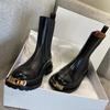 Damen Stiefeletten Plateau PU Leder Schnürung Damen Schuhe Dicke Sohle Motorradstiefel Lässige Damenschuhe Mode