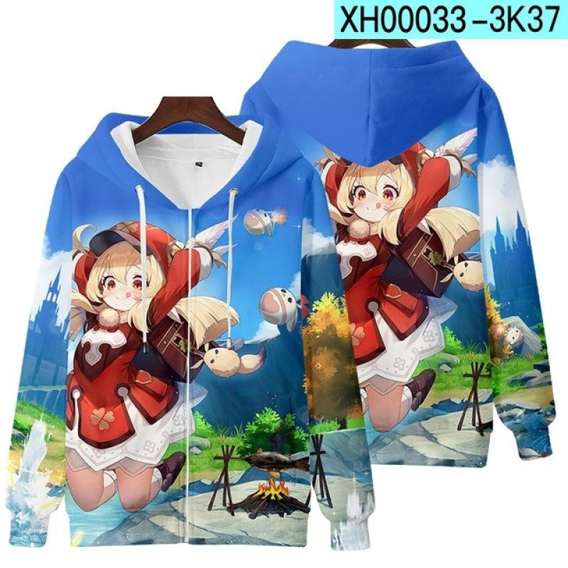 Genshin Impact Косплэй костюм Mona Kaeya Klee Diluc Venti Paimon Zhongli Keqing Ganyu унисекс 3D одежда на молнии с капюшоном