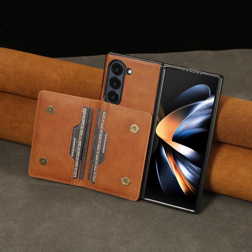 Кожаный чехол в деловом стиле для Samsung Galaxy Z Fold 7 6 5 4 3 2IN1 Магнитный кошелек для карт Беспроводная зарядка Защита от падения