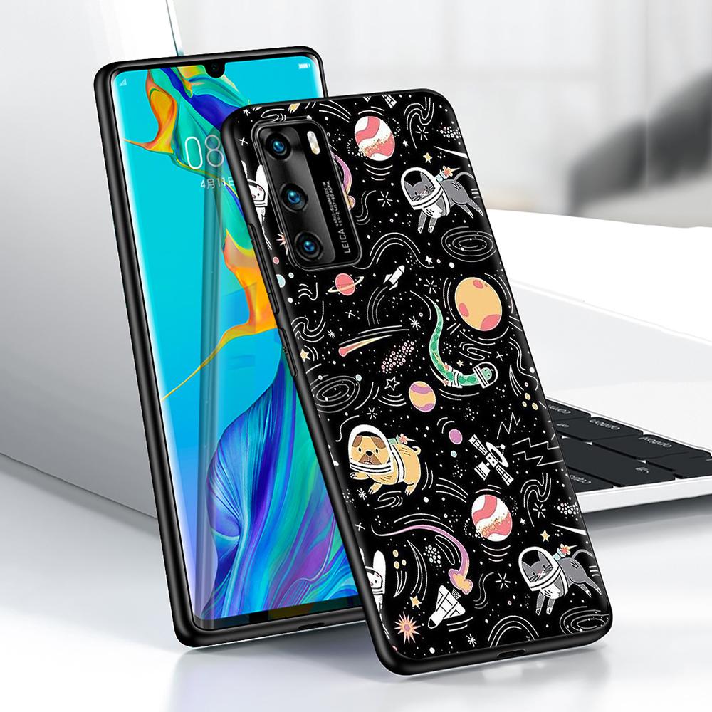 Чехол с забавным космическим космонавтом для Huawei P30 P Smart Z P40 Lite E P20 Y6 Y7 Y9 Honor 8X Play 9A 50 20 Pro, черный мягкий чехол