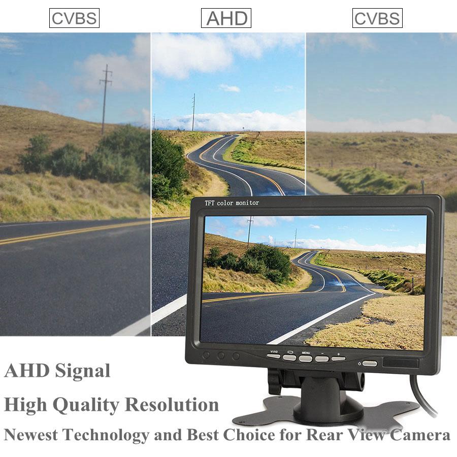 SMALUCK 7inch AHD EWV 1024x600 Car Monitor Rear View Monitor Support 720P 1080P AHD CVBS Camera 2 Video Input