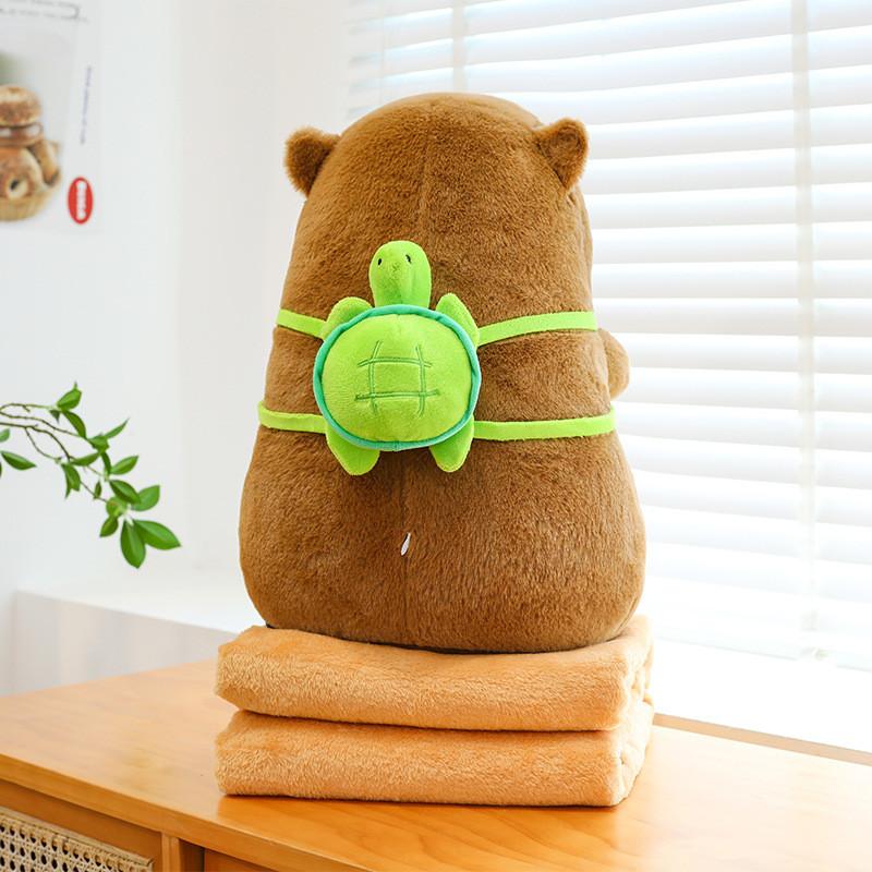 Tortoise Plush Capybara Stuffed Animal Travelfriendly With 2in1 Pillow Blanket