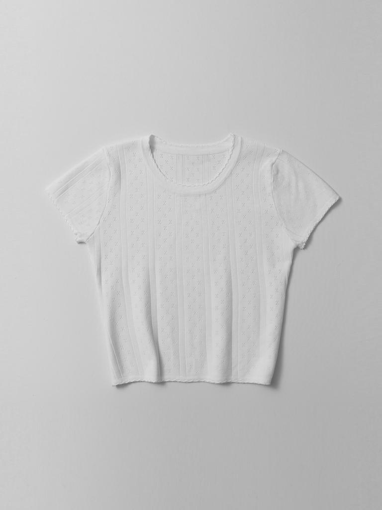 STAY WITH ME Petit Eyelet Short Sleeve Knit_White