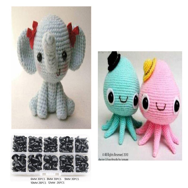 142pcs 6-12mm Black Plastic Craft Safety Eyes for Stuffed Animal Doll DIY Toy