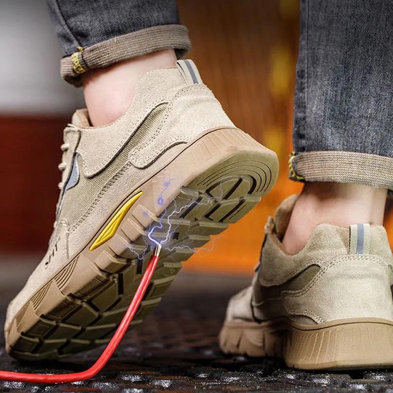 Men's Steel Toe Work Safety Shoes Lightweight Breathable Anti-smashing Work Shoes Male Boots Slip On Casual Sneaker Men Shoes 46
