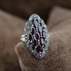 S925 Sterling Silver Jewelry Silver Lace Inlay Red Zircon Fine Women Ring