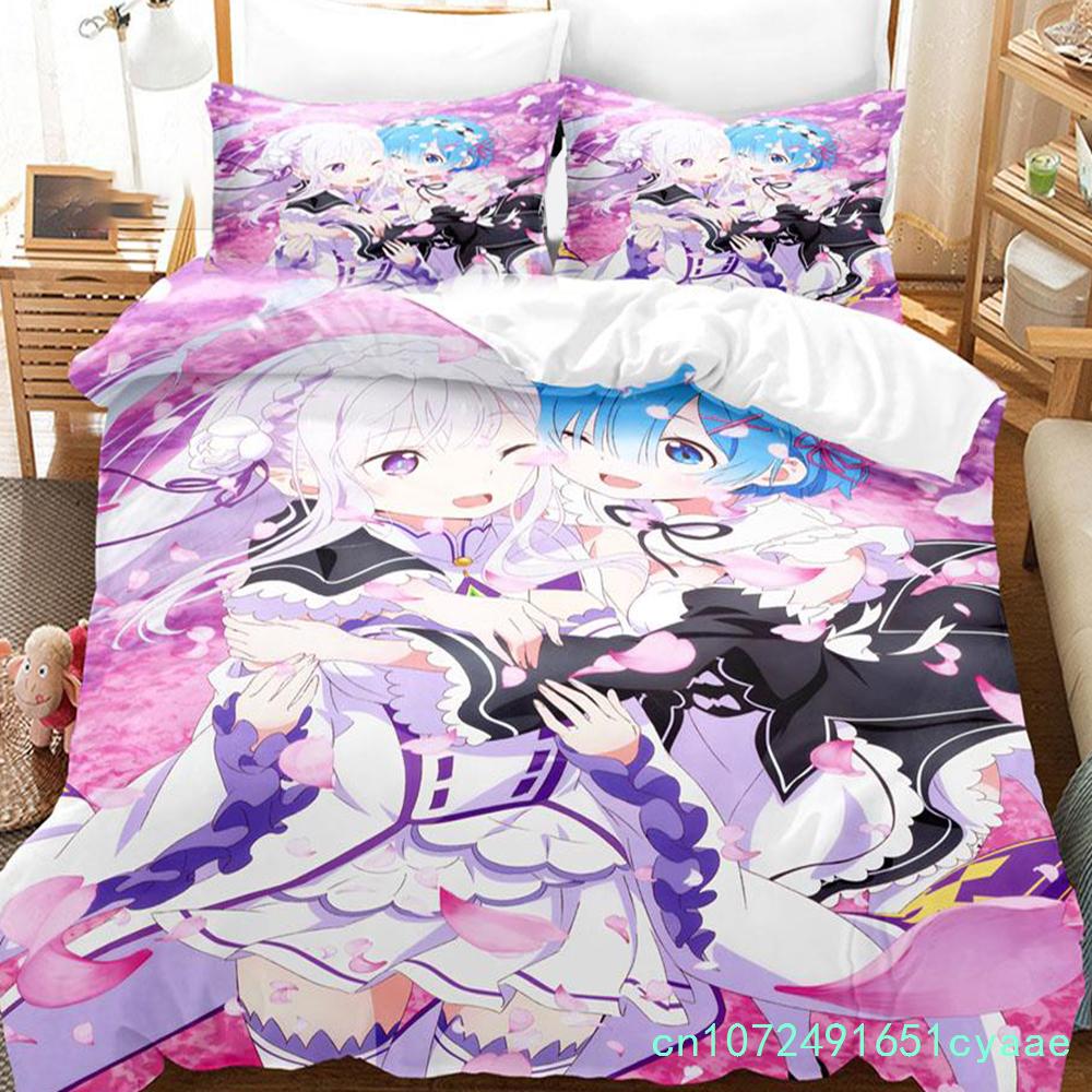 3D-печать аниме Re Zero Rem Ram Emilia комплект постельного белья для мальчиков и девочек Twin Queen Size пододеяльник наволочка кровать дети взрослые