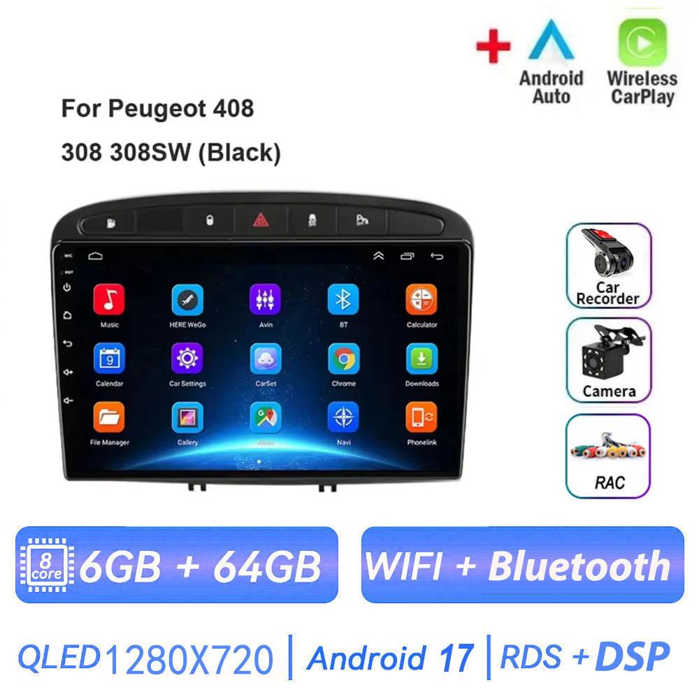 Autoradio GPS RDS DSP Multimédia 2DIN Android 17 pour Peugeot 408 et Peugeot 308 308SW avec Carplay sans fil et lecteur DVD