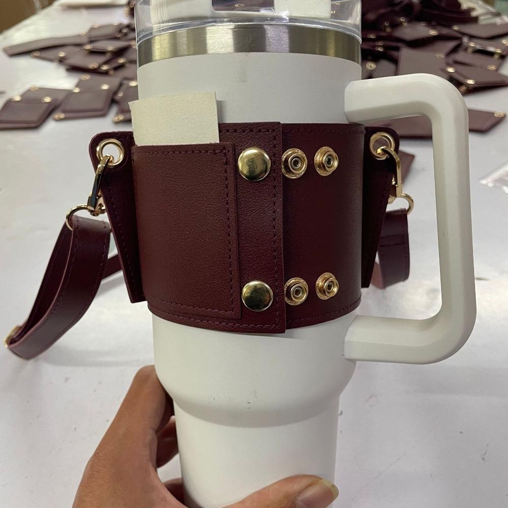 With Strap Water Bottle Holder PU Leather Bottle Sling Holder  For Stanley 30oz & 40oz Tumbler