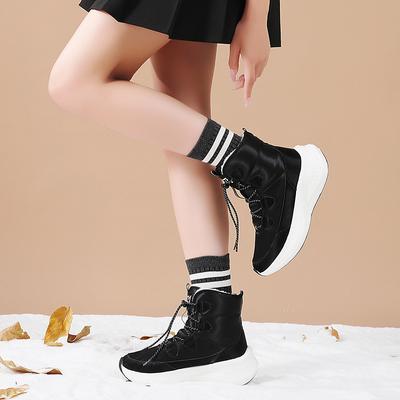 Женские зимние теплые ботинки для снега, нескользящие ботинки на толстой платформе со шнуровкой, женские удобные высокие ботинки с подкладкой из искусственного меха, короткие ботинки для ходьбы