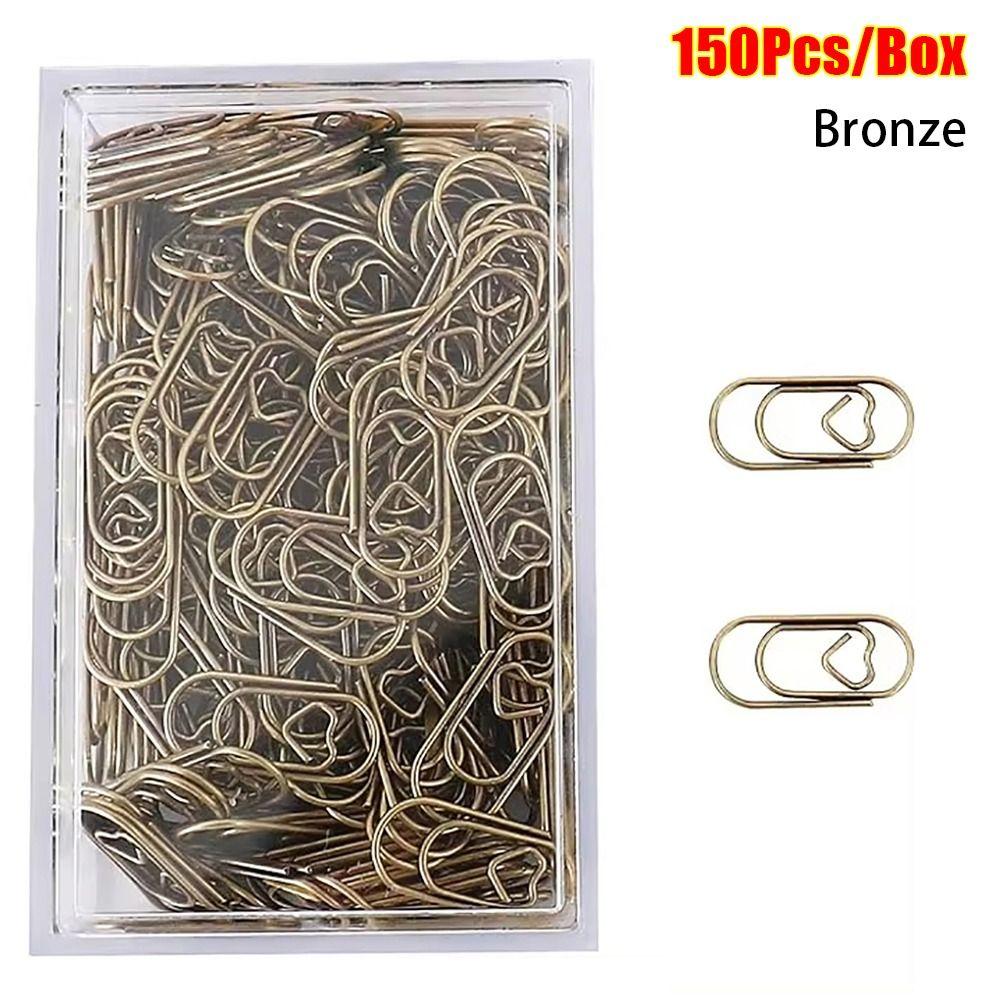 150Pcs Office School Accessories Binder Clip Heart Shape Clips Holder Durable Paper Clips