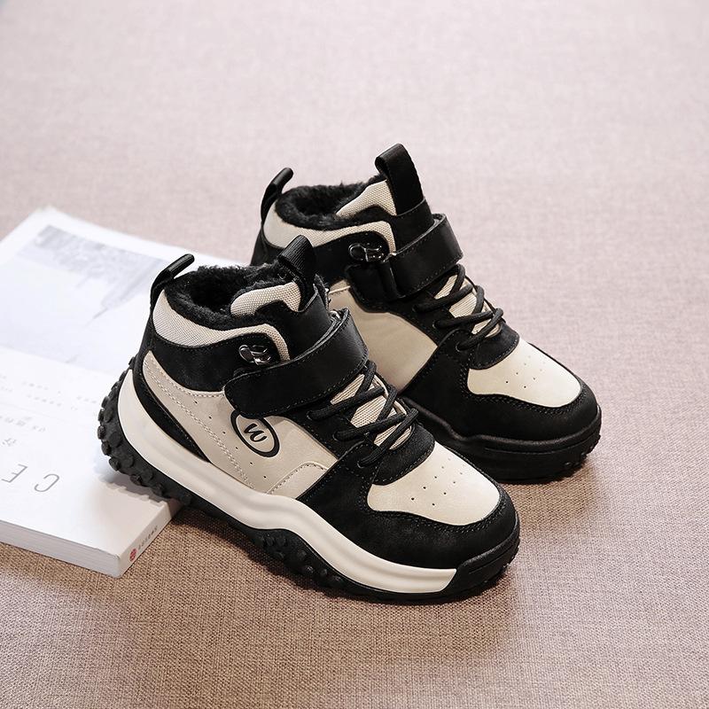 Осень и зима новые круглый носок бархатные теплые толстая подошва увеличивающие рост кожаные зимние ботинки дети среднего и старшего возраста студенты мужского и женского пола с