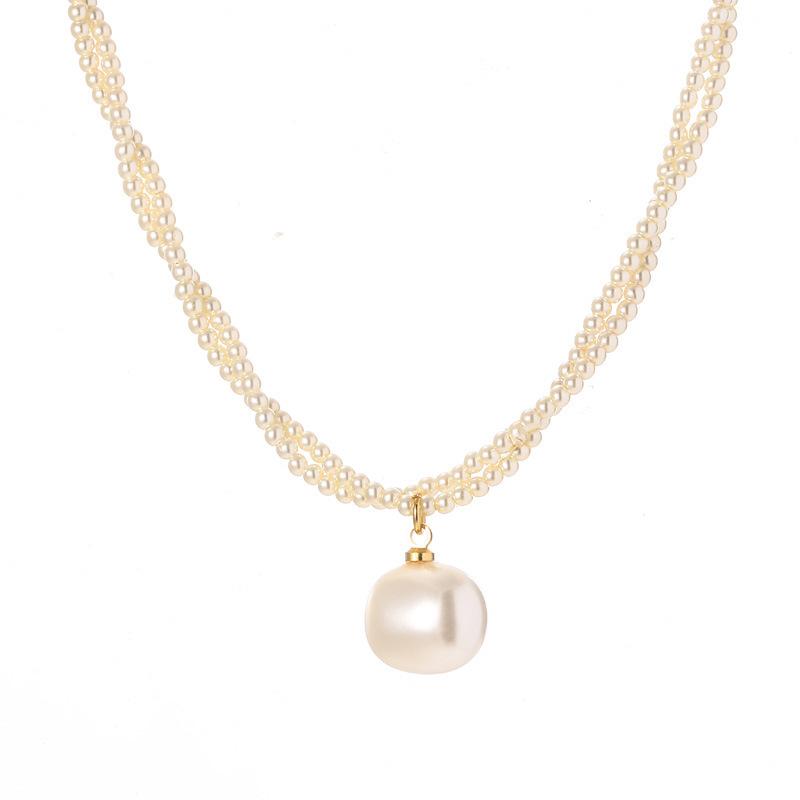 French Double-Layer Glass Pearl Steamed Bread Beads Pendant Necklace Fashion Light Luxury Temperament Imitation Pearl Collarbone Chain