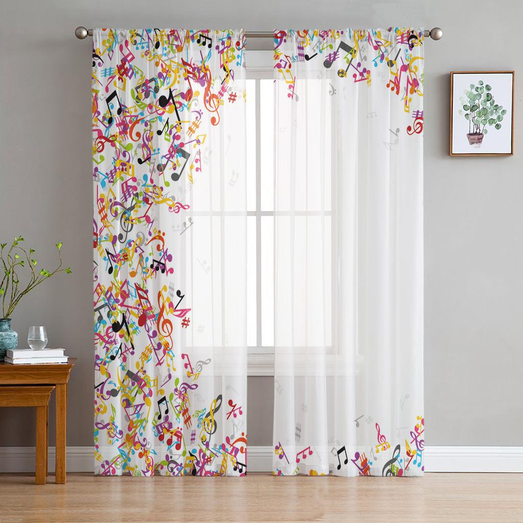 Colorful Musical Notes Music Symbol Sheer Curtains ideal ideal for Living Room Bedroom Space Decoration Window Opening Voiles Morning Tulle Curtain