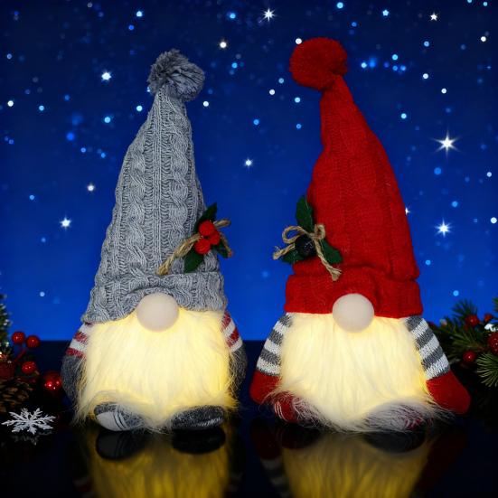 Lighted Christmas Gnome Small Light Up Plush Santa Elf with Knitted Hat Stuffed Swedish Tomte Toy for Winter Tabletop Fireplace Decor