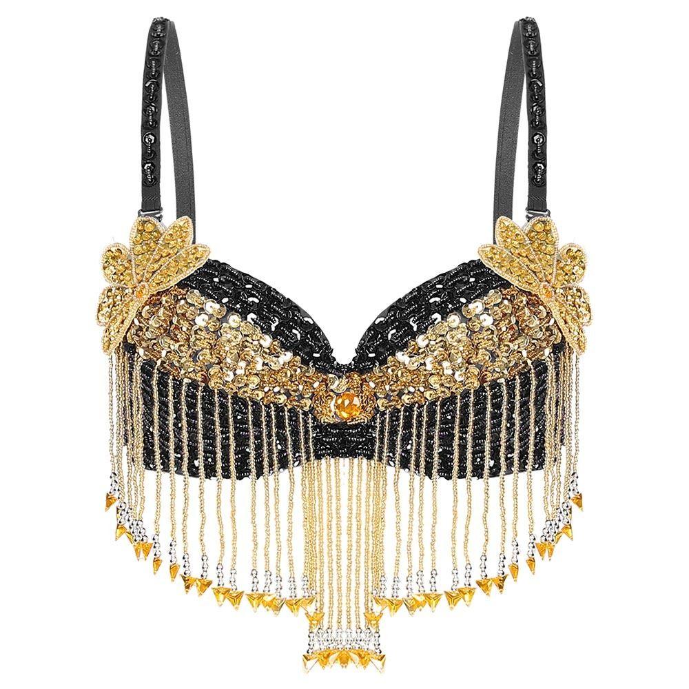 Shiny Sequins Bra Beaded Tassels Sparkly Bra Charming Show Costumes Women