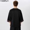 INCERUN Men Short Sleeve Patchwork T-shirt Casual Summer Vintage Print Tops