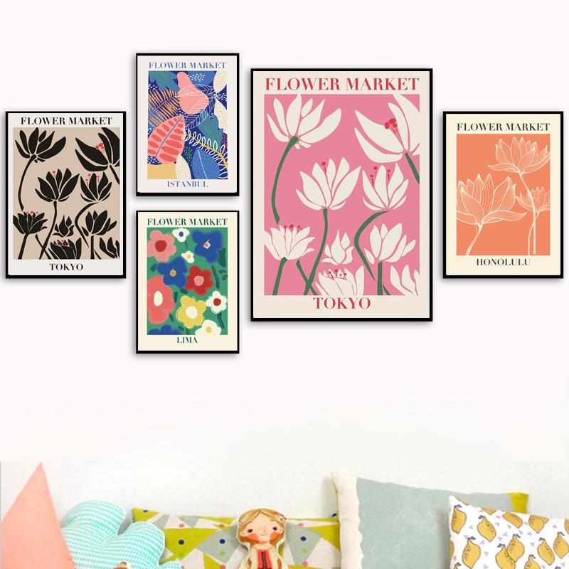 Абстрактные красочные винтажные цветы настенная живопись холст скандинавские постеры и принты настенные картины для декора гостиной без рамки