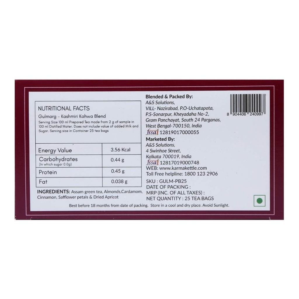 Kashmiri Kahwa Tea (25 Pak, 2 G), Gulmarg, Karma Kettle