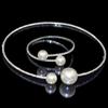 Gold-Plated Silver Women's Necklace & Bracelet Set with Pearls and Rhinestones