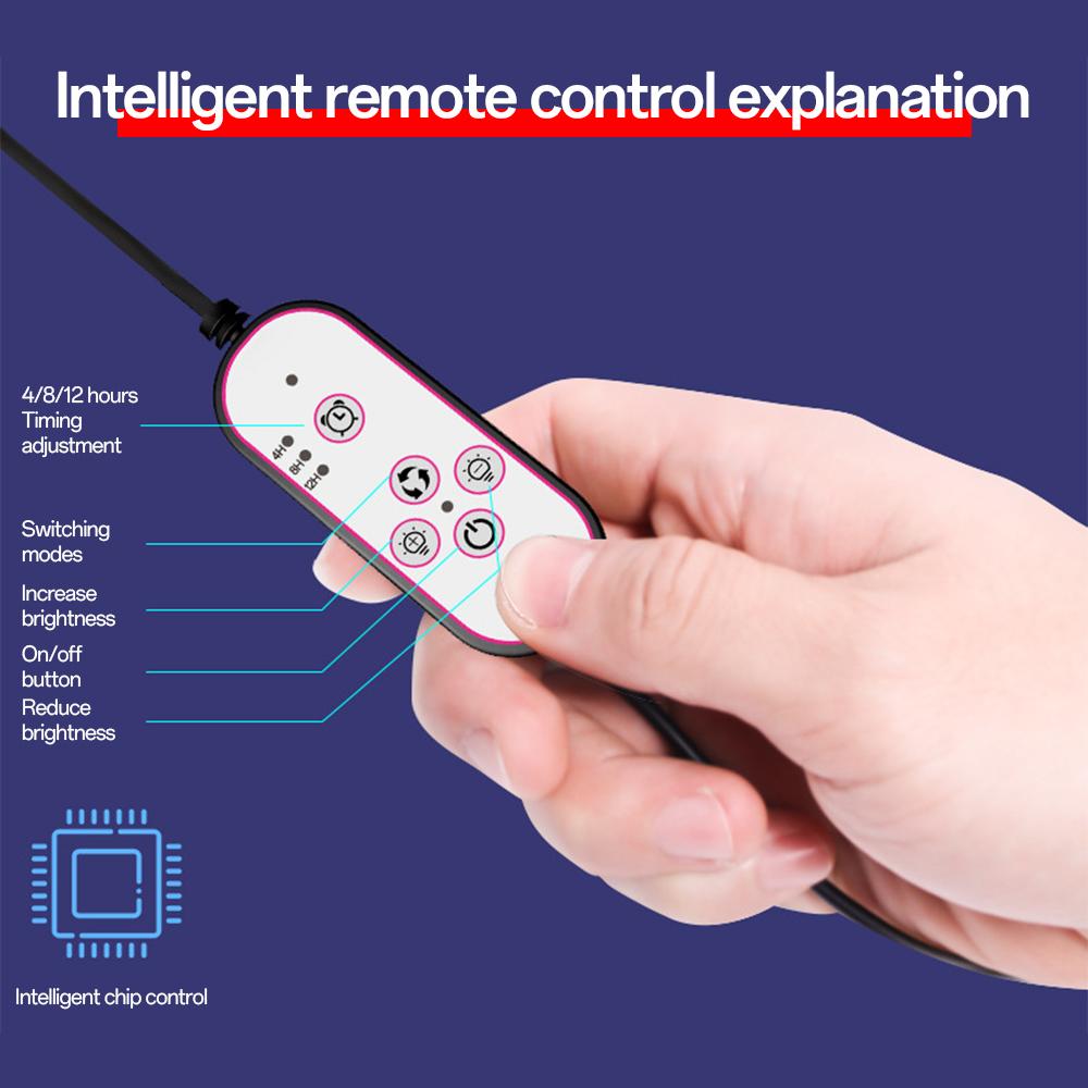 3 Heads LED Grow Lights for Indoor Plants Full Spectrum 3 Light Modes 5 Brightness 3 Timing with