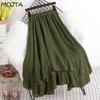 MOJTA Mid-length Skirt Spring Summer Women's Elastic Waist High Waist Skirt A-line Skirt