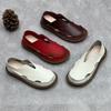 Genuine Leather Sandals Summer Retro Round-toed Flat Shoes Hollowed-out Feet Cowhide Women's Sandals